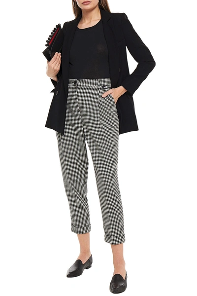Love Moschino Cropped Houndstooth Wool-blend Tapered Trousers In Black