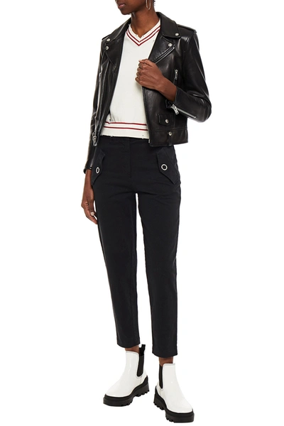 Love Moschino Cropped Stretch-cotton Twill Tapered Trousers In Black