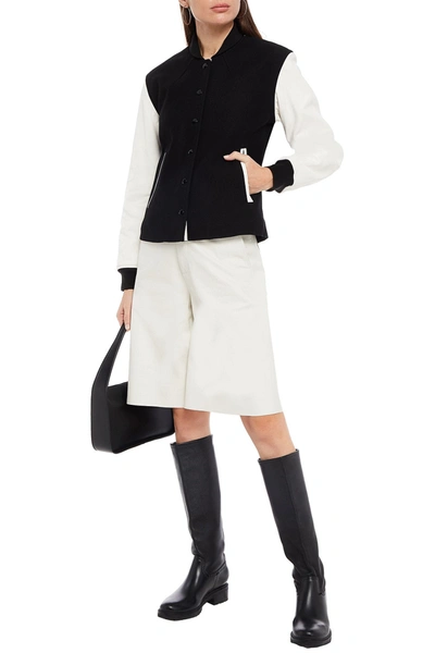 Rag & Bone Leather-paneled Gabardine Bomber Jacket In Neutrals