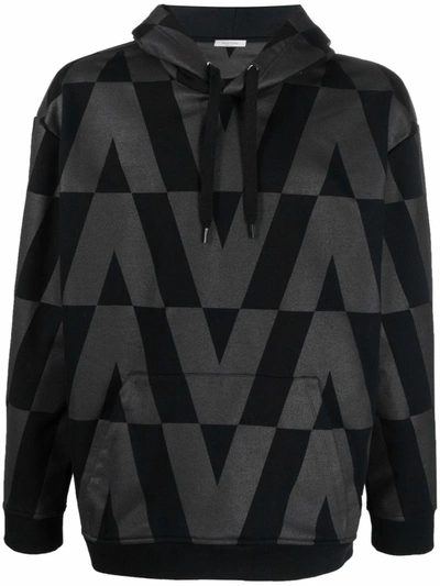 Valentino Macro Optical Print Hoodie In Black
