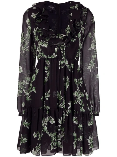 Giambattista Valli Flounced Floral-print Silk-chiffon Mini Dress In Schwarz