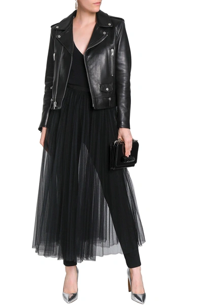 Valentino Gathered Tulle Midi Skirt In Black