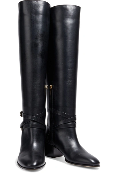 Jimmy Choo Huxlie 45 Buckled Leather Knee Boots In Black