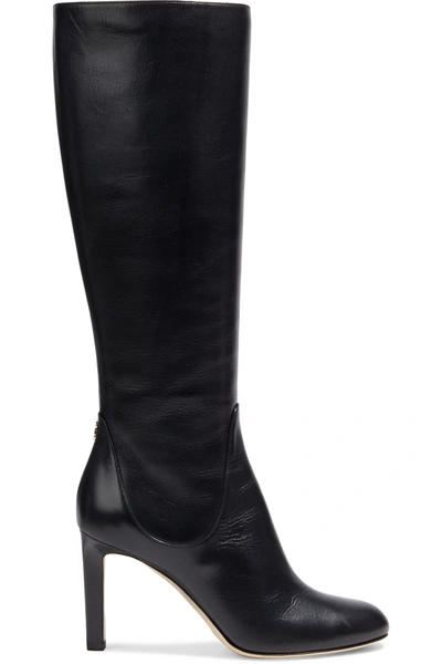 Jimmy Choo Tempe 85 Leather Knee Boots In Black
