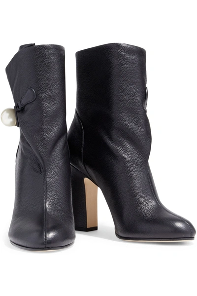 Jimmy Choo Bethanie 100 Faux Pearl embellished Pebbled leather Ankle Boots In Black ModeSens