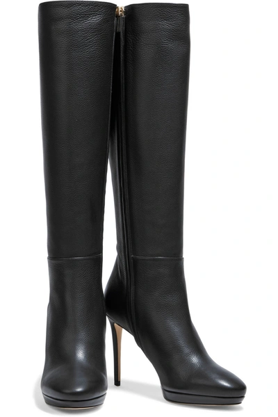Jimmy Choo Hoxton 100 Textured-leather Knee Boots In Black