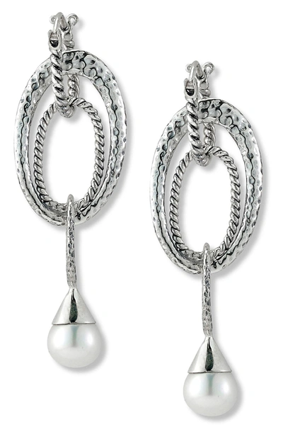 Samuel B. Sterling Silver Pearl Drop Oval Link Earrings In White