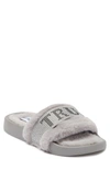True Religion Embellished Faux Fur Slide Sandal In Silver O