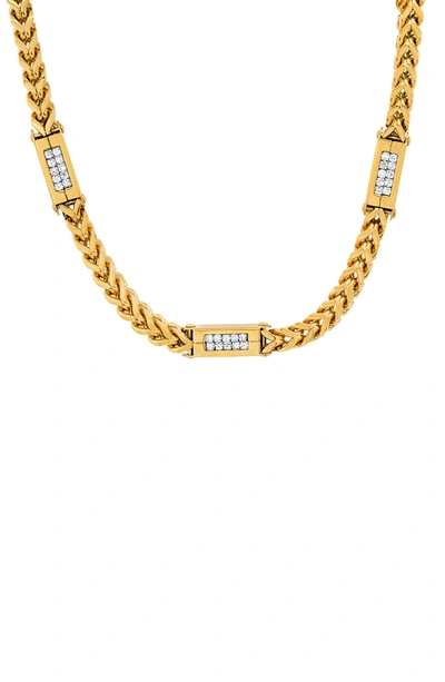 Hmy Jewelry 18k Gold Plated Stainless Steel Simulated Diamond Wheat Chain Necklace In Yellow