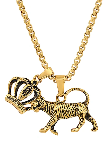 Hmy Jewelry 18k Gold-plated Stainless Steel Tiger King Pendant Necklace In Yellow