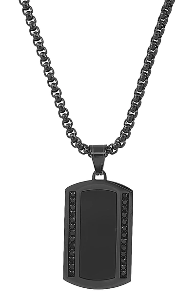 Hmy Jewelry Stainless Steel Black Simulated Diamond Dogtag Necklace