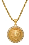 HMY JEWELRY 18K GOLD PLATED STAINLESS STEEL ROUND LION SIMULATED DIAMOND NECKLACE