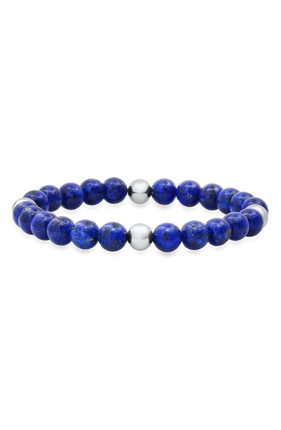 Hmy Jewelry Stainless Steel And Blue Bead Bracelet In Metallic/ Blue