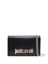 JUST CAVALLI LOGO-LETTERING LEATHER CLUTCH