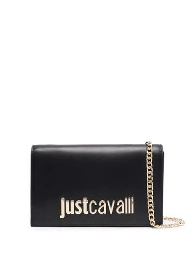Just Cavalli Logo-lettering Leather Clutch In Black