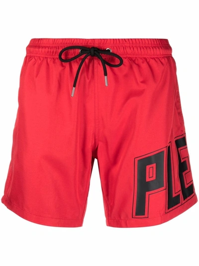 Philipp Plein Logo印花泳裤 In Red