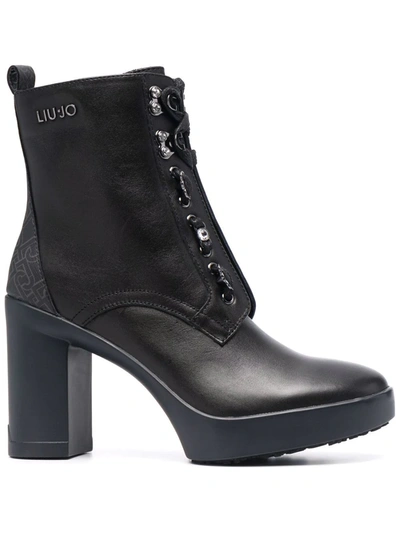 Liu •jo Zip-up Heeled Leather Boots In Black