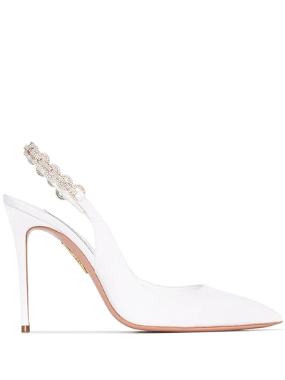 Aquazzura Portrait Of Lady 105 Crystal-embellished Grosgrain Pumps In White