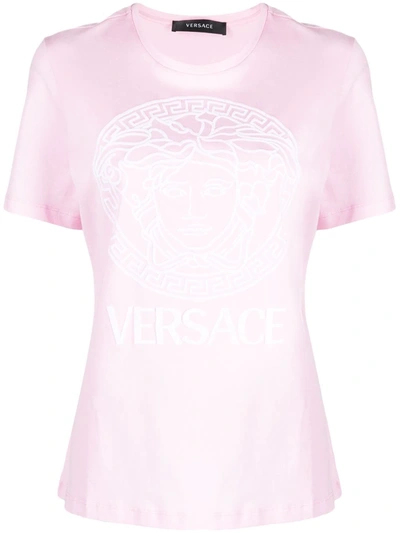 Versace Medusa Logo Embroidered T-shirt In Pink