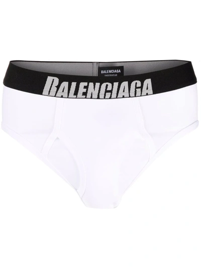 Balenciaga Stretch-cotton Logo Briefs In White