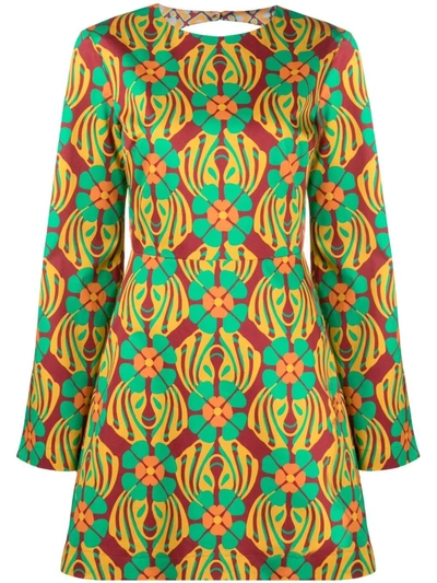La Doublej Spock Abstract-print Flare-sleeve Mini Dress In Multicoloured