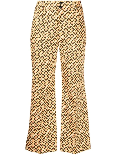 La Doublej Hendrix Printed Cropped Flared Trousers In Multicoloured