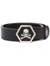 Philipp Plein Leather Skull-buckle Belt In Black