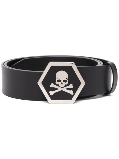 Philipp Plein Leather Skull-buckle Belt In Black