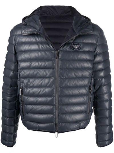 Emporio Armani Padded Down Hooded Jacket In Blue