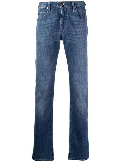 Emporio Armani Regular Stretch-denim Jeans In Solid Dark Blue