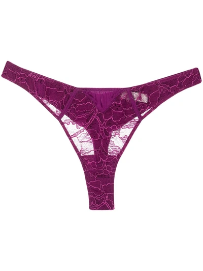 Fleur Du Mal Magnolia Lace Thong In Purple