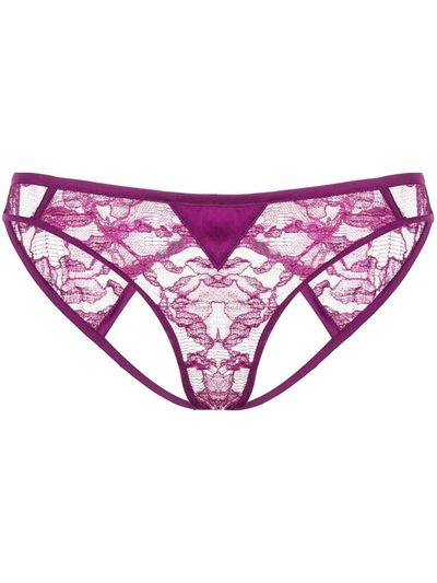 Fleur Du Mal Magnolia Lace Ouvert Briefs In Purple