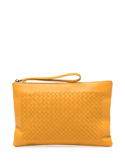 Pre-owned Bottega Veneta Intrecciato Clutch Bag In Yellow