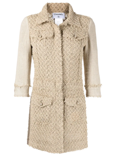 Pre-owned Chanel 2010 Contrasting Sleeves Tweed Jacket In Brown