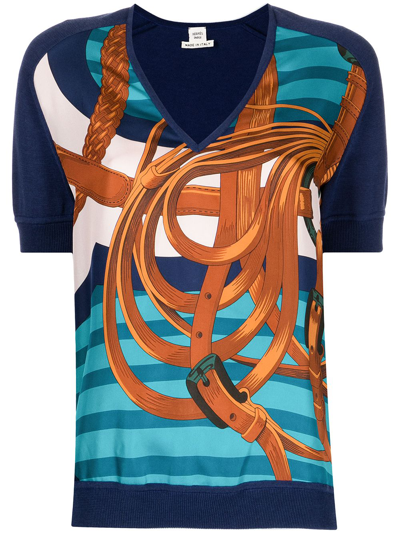 Pre-owned Hermes  Bridle Strap-print Knitted Top In Blue