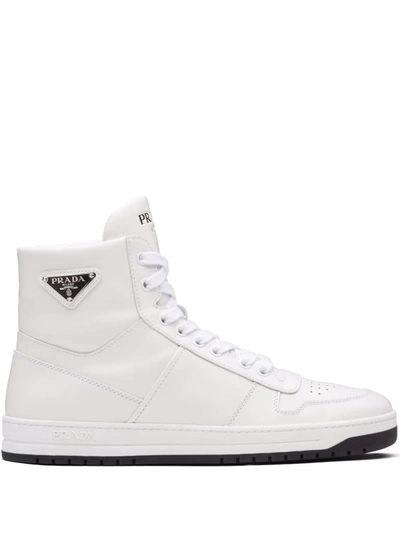 PRADA PERFORATED TRIANGLE-LOGO HIGH-TOP SNEAKERS