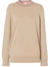 Burberry Striped Detailed Crewneck Cashmere Jumper In Neutrals