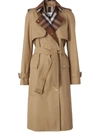 Burberry Check Panel Cotton Gabardine Trench Coat In Brown