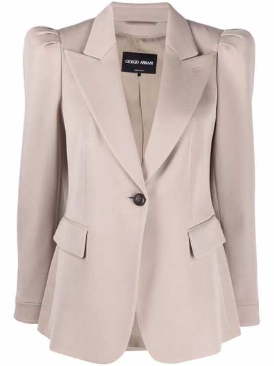 Giorgio Armani Padded-shoulders Fitted Blazer In Neutrals