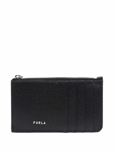 Furla Zip-up Leather Wallet In Black