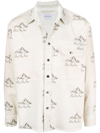 Blue Sky Inn Logo-print Stretch-cotton Denim Jacket In Beige