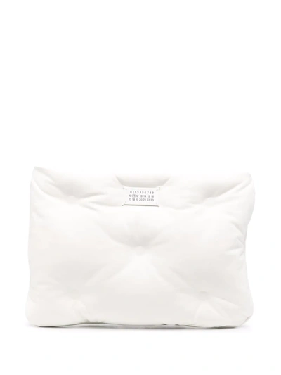 Maison Margiela Quilted Logo-patch Clutch Bag In White