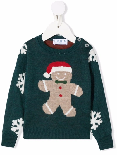 Siola Babies' Gingerbread Intarsia Jumper In Green