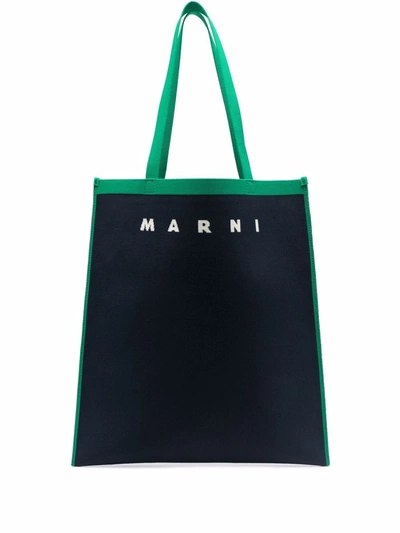 Marni Shopping Logo-jacquard Tote Bag In Blue