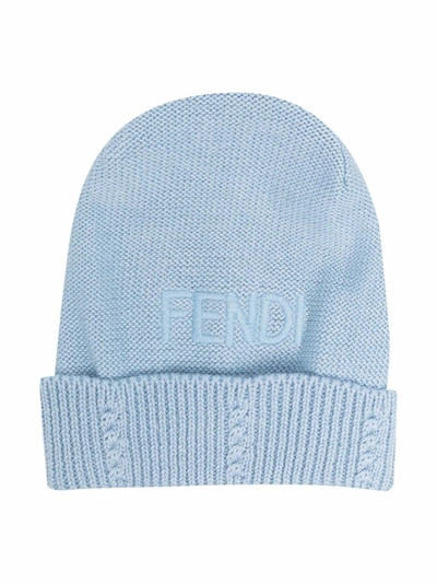 Fendi Babies' Ribbed-knit Beanie In Blue