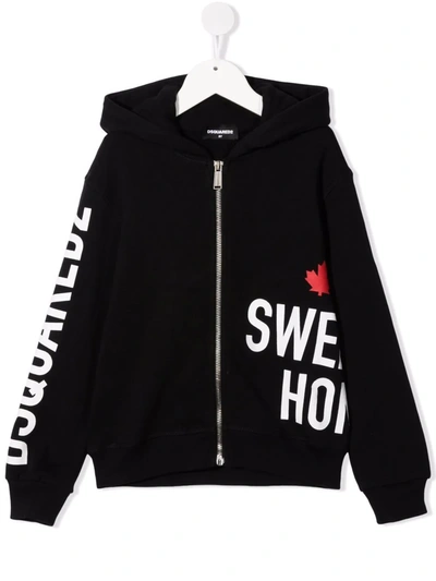 Dsquared2 Teen Logo Zipped Hoodie In Black