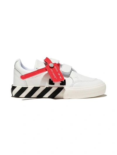 Off-white Kids' Low Vulcanized皮革运动鞋 In White Black