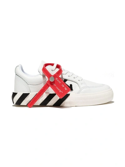 Off-white White Sneakers For Kids With Red Zip Tye