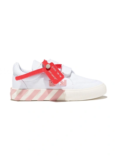 Off-white Kids White & Pink Canvas Vulcanized Low Strap Trainers In White 2