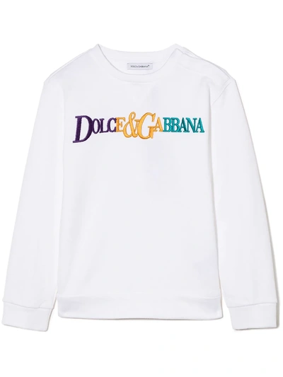 Dolce & Gabbana Babies' Logo-embroidered Sweatshirt In White